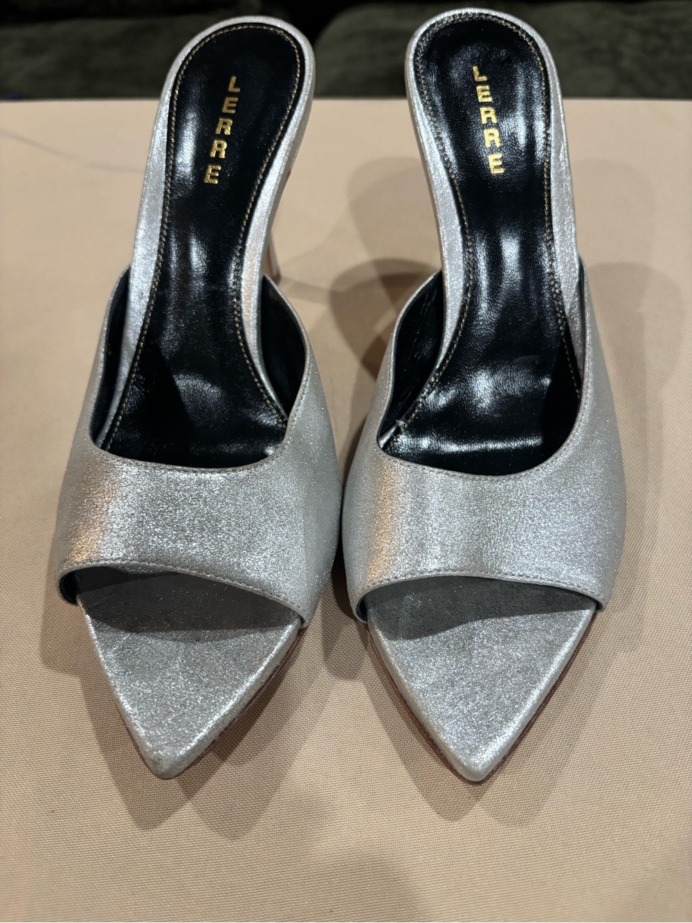 Lerre High Heeled Mules, Size 40/10, Silver-made In Italy